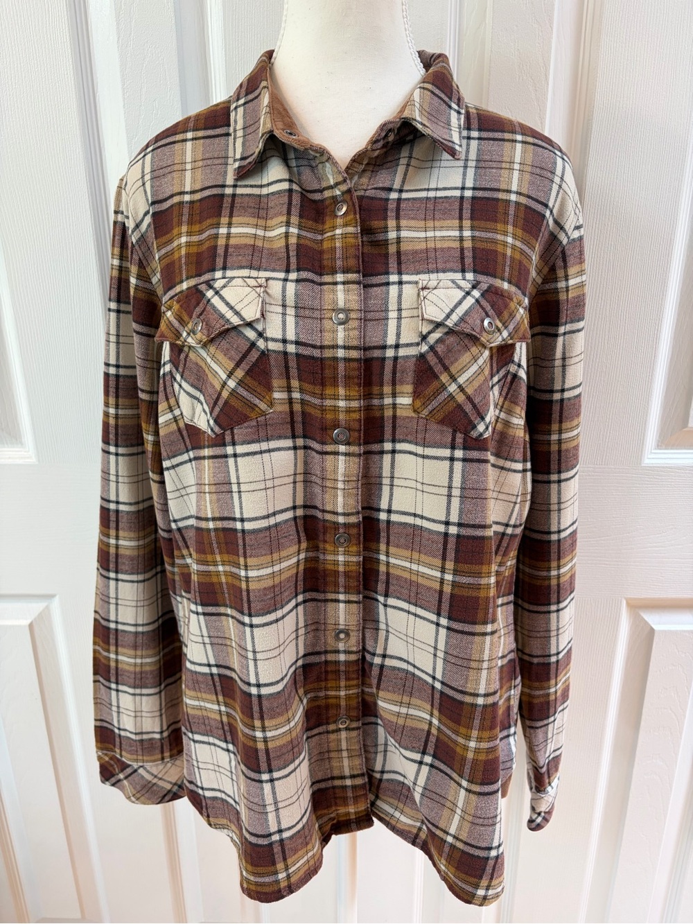 Kuhl Brown Plaid Flannel Snap Front Shirt Size L